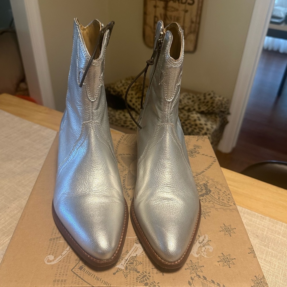 Free People Silver Ankle Booties with Western Flair